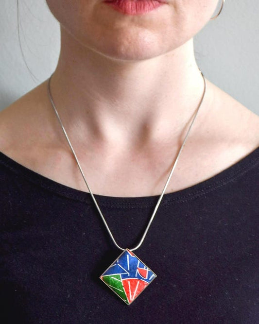 Washi Paper Geometric Brooch Pendant