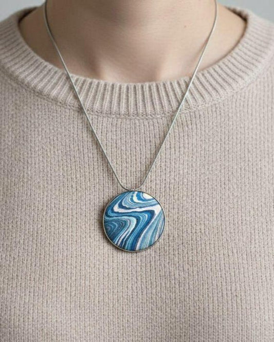 Aizome Suminagashi Brooch Pendant