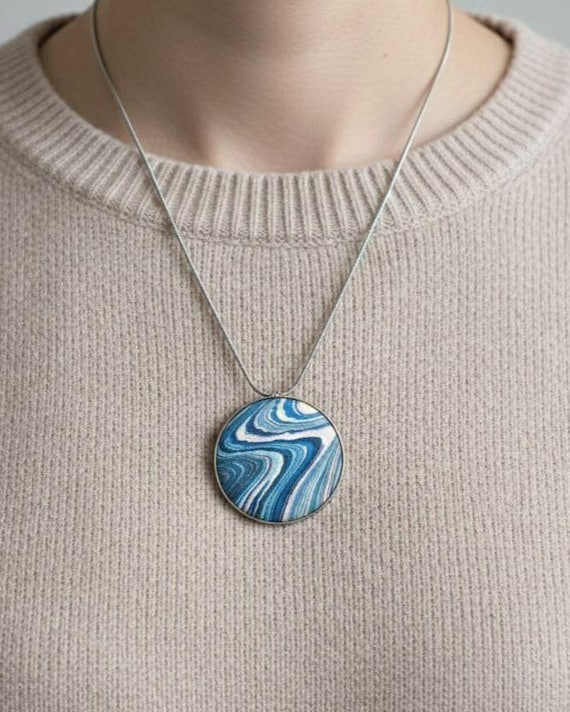 Suminagashizome Marble Fabric Brooch Pendant