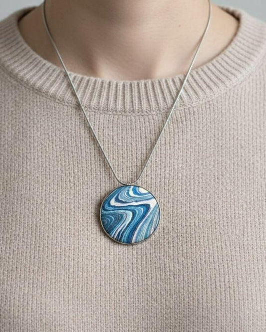 Suminagashizome Marble Fabric Brooch Pendant