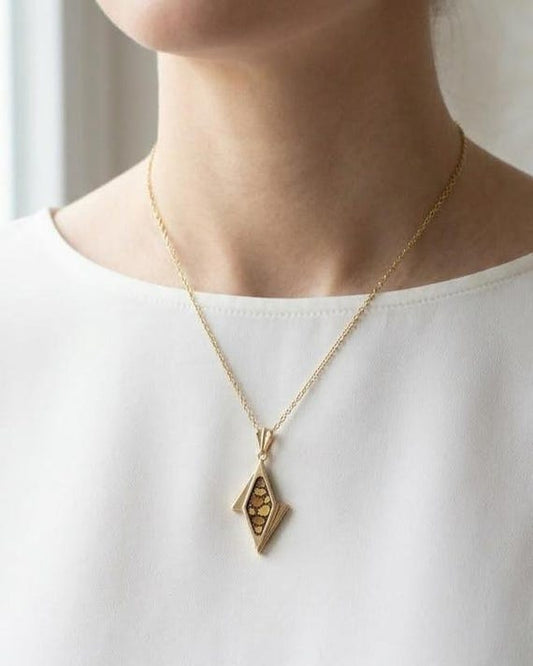 Japanese Damascene Necklace Leaf Pendant