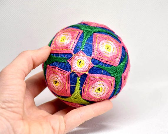 Japanese Temari Ball Pink & Green Geometric