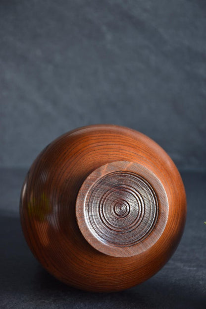 Japanese Keyaki Wood Vase With Copper Flower Insert