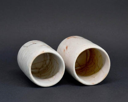 Shino Ware Yunomi Cups Set showing inside view of the ceramic interiors