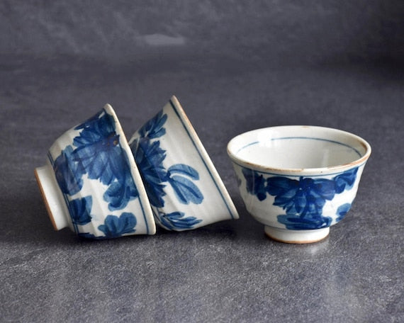 Mino-Yaki Blue & White Porcelain Yunomi Set