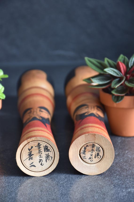 Zenji Sato Tsugaru Kokeshi Pair With Daruma