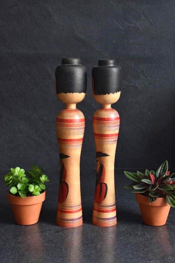 Zenji Sato Tsugaru Kokeshi Pair With Daruma