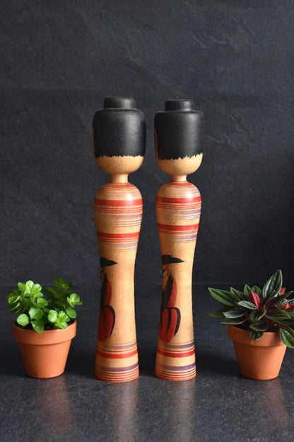 Zenji Sato Tsugaru Kokeshi Pair With Daruma