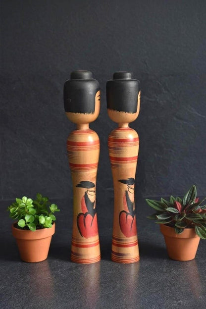 Zenji Sato Tsugaru Kokeshi Pair With Daruma