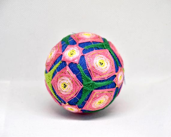 Japanese Temari Ball Pink & Green Geometric