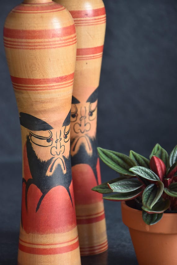 Zenji Sato Tsugaru Kokeshi Pair With Daruma