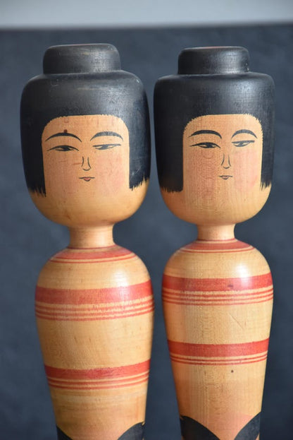 Zenji Sato Tsugaru Kokeshi Pair With Daruma