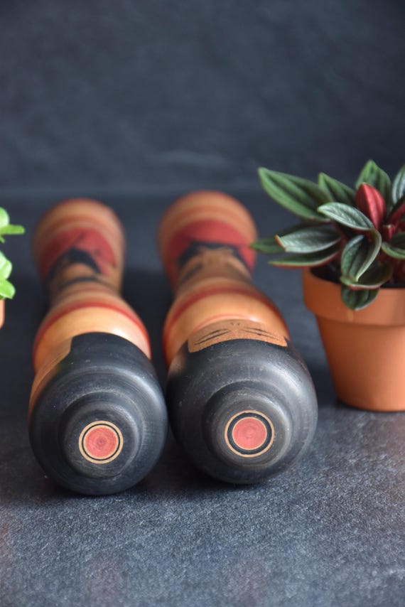 Zenji Sato Tsugaru Kokeshi Pair With Daruma