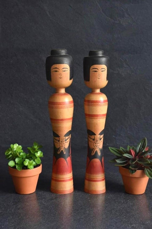Zenji Sato Tsugaru Kokeshi Pair With Daruma