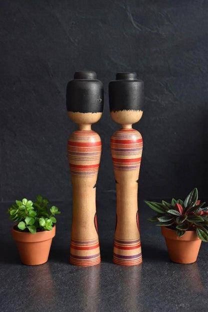 Zenji Sato Tsugaru Kokeshi Pair With Daruma