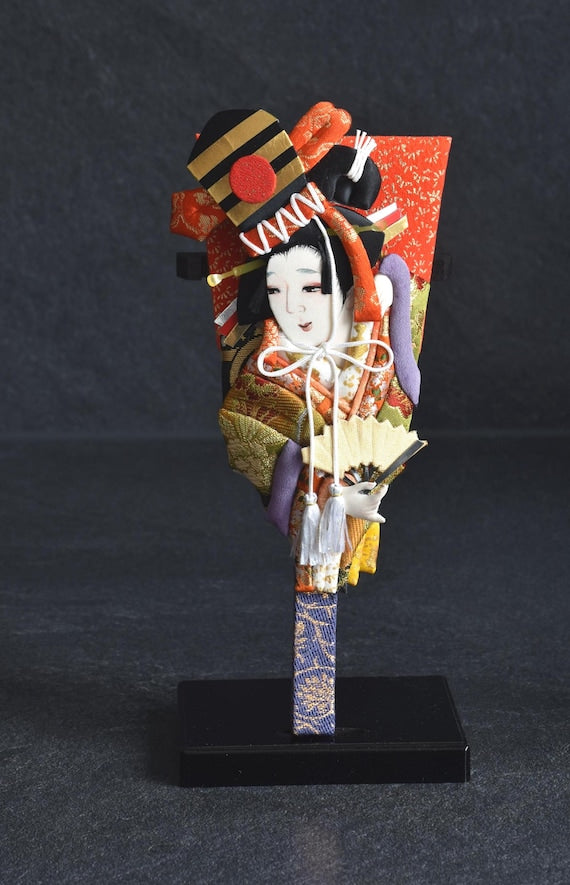 Japanese Hagoita Paddle With Kimono Doll