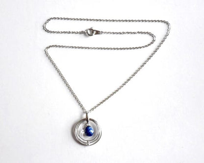 Kiyomizu-yaki Blue Floral Pendant Necklace showing clasp and full chain length