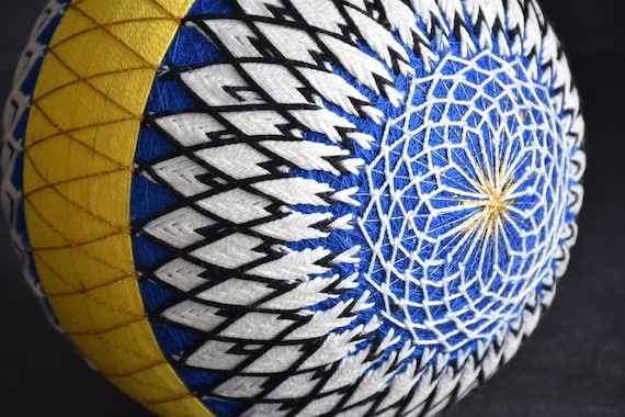 Huge Japanese Temari Ball Black & White Geometric Design