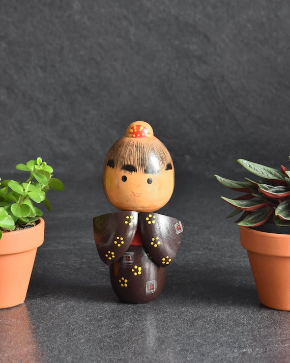 Hand-Painted Kokeshi Doll By Tomio Ishida