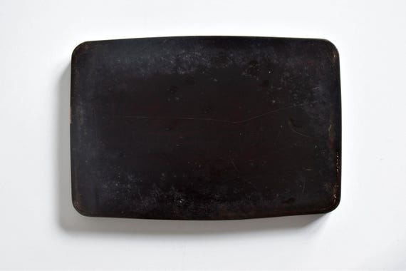 Japanese Lacquerware Tray: Mt. Fuji & Architecture full view of the aged back surface