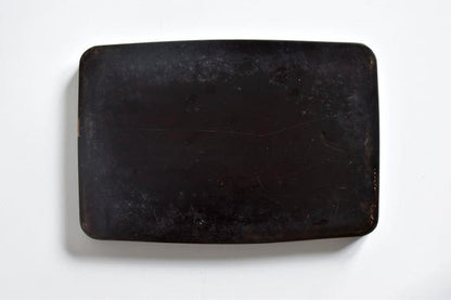 Japanese Lacquerware Tray: Mt. Fuji & Architecture full view of the aged back surface