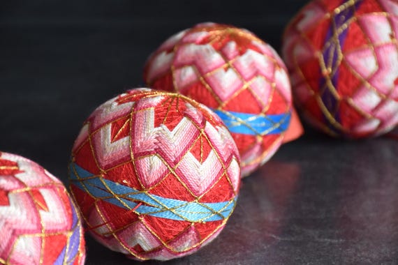 Set Of 5 Japanese Temari Balls | Folk Art