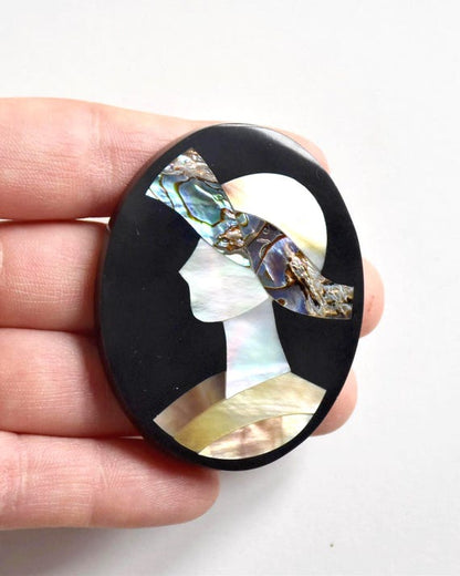 Raden Shell Inlay Portrait Brooch