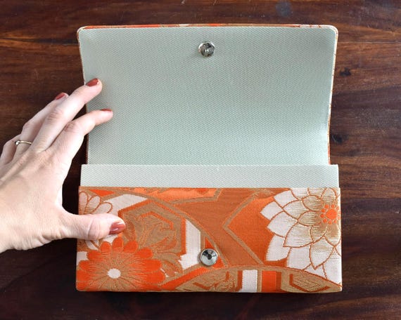 Saga Nishiki Brocade Clutch | Orange Floral