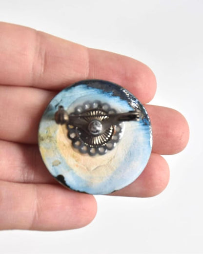 Kutani Ceramic Brooch Orange Floral