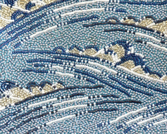 Japanese Blue Glass Bead Clutch showing another detailed view of the blue beadwork