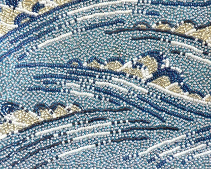 Japanese Blue Glass Bead Clutch showing another detailed view of the blue beadwork