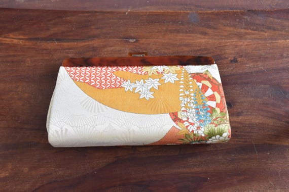 Japanese Fan & Floral Kimono Clutch