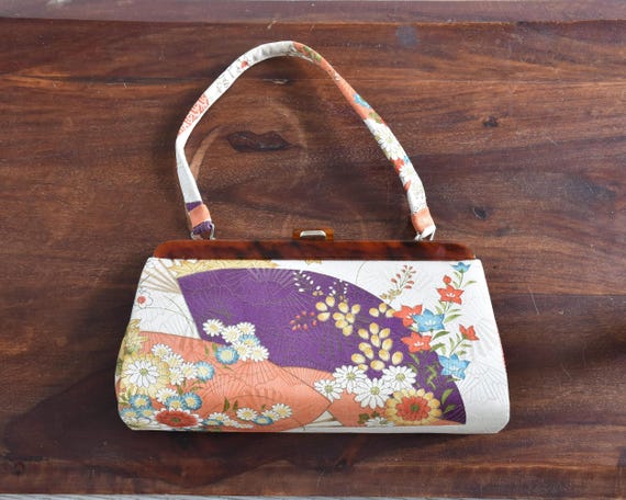 Japanese Fan & Floral Kimono Clutch