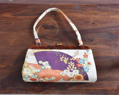 Japanese Fan & Floral Kimono Clutch