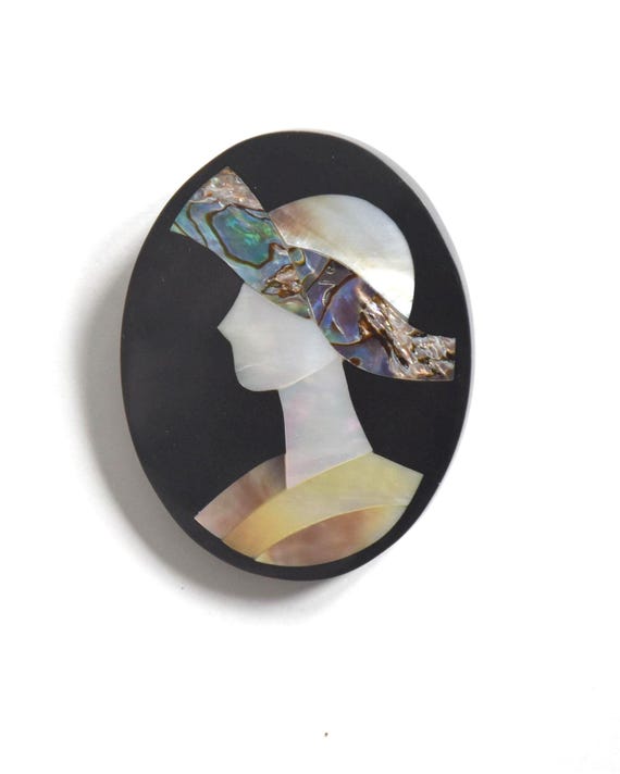 Raden Shell Inlay Portrait Brooch
