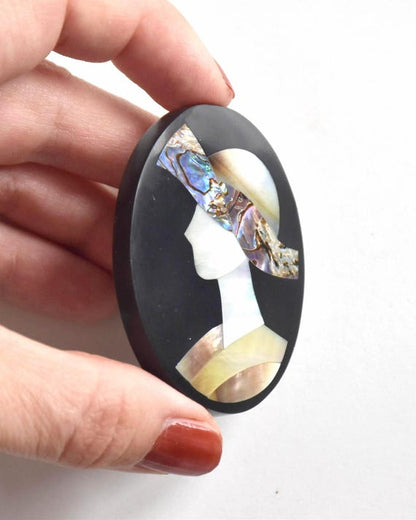 Raden Shell Inlay Portrait Brooch