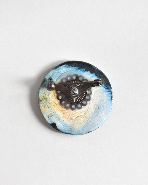 Kutani Ceramic Brooch Orange Floral