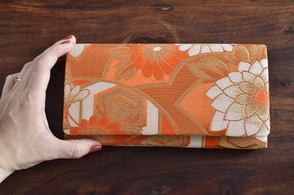 Saga Nishiki Brocade Clutch | Orange Floral