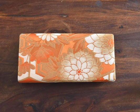 Saga Nishiki Brocade Clutch | Orange Floral