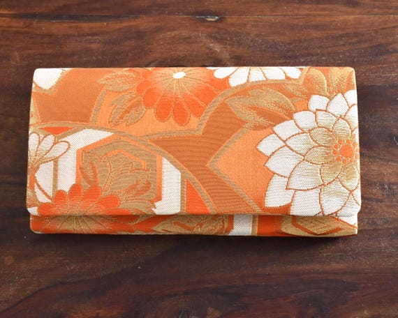 Saga Nishiki Brocade Clutch | Orange Floral