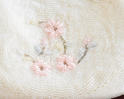 Japanese Floral Beaded Clutch Bag close-up of the beadwork details on the back side of the bag