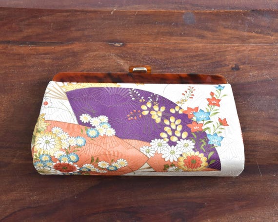 Japanese Fan & Floral Kimono Clutch