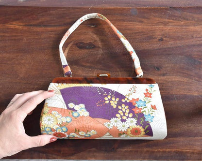 Japanese Fan & Floral Kimono Clutch