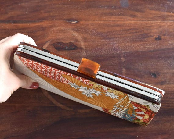 Japanese Fan & Floral Kimono Clutch
