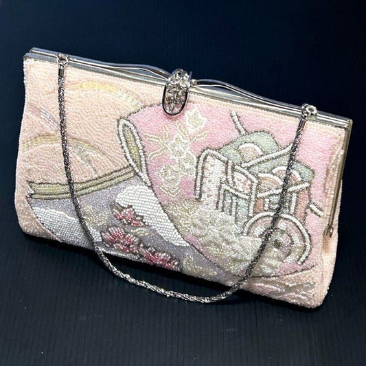 Japanese Beaded Clutch Bag White Rose