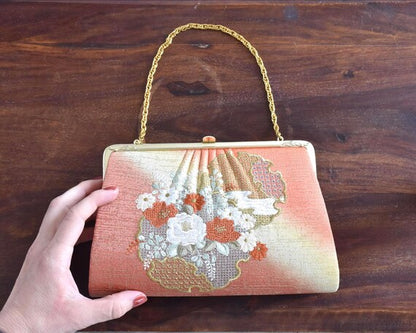 Japanese Kimono Clutch Floral Metal Frame