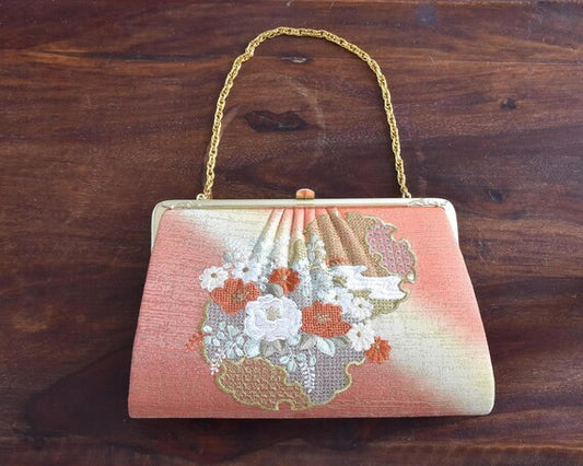 Japanese Kimono Clutch Floral Metal Frame