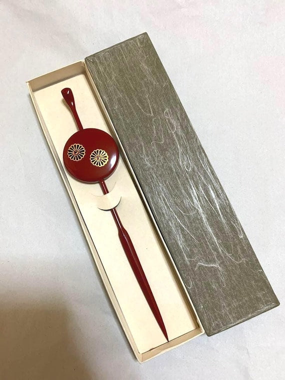 Japanese Kogai Hairpin Dark Red Floral