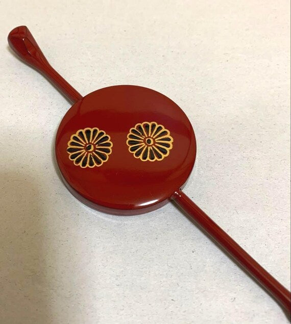 Japanese Kogai Hairpin Dark Red Floral