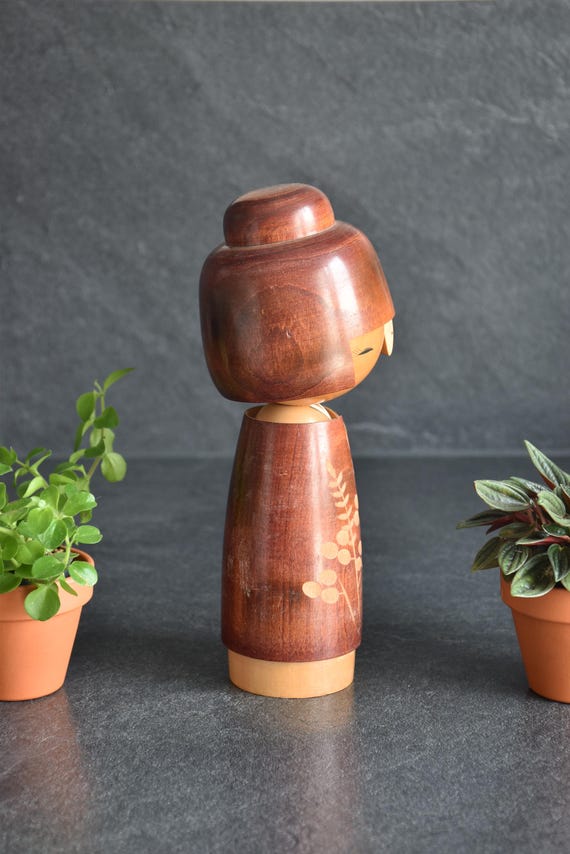 Masae Fujikawa Floral Carved Kokeshi